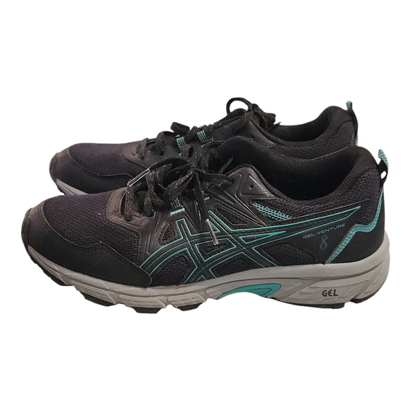 ASICS Gel Venture 8 Running Shoes Sneakers Women Size 8.5 Black/Blue Green - Picture 2 of 6